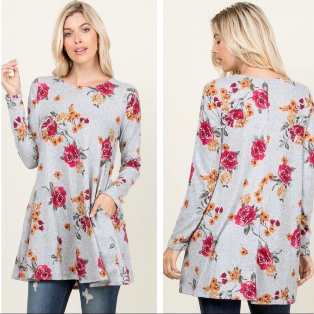 Riah Fashions floral gray top